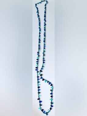 Fashion Jewelry Navy and Teal Glass Beaded Long Strand Necklace